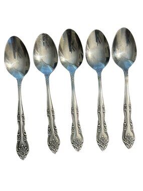 Set Of 5 Stanley Roberts Dream Rose Stainless Steel Teaspoons Floral Handle Desi